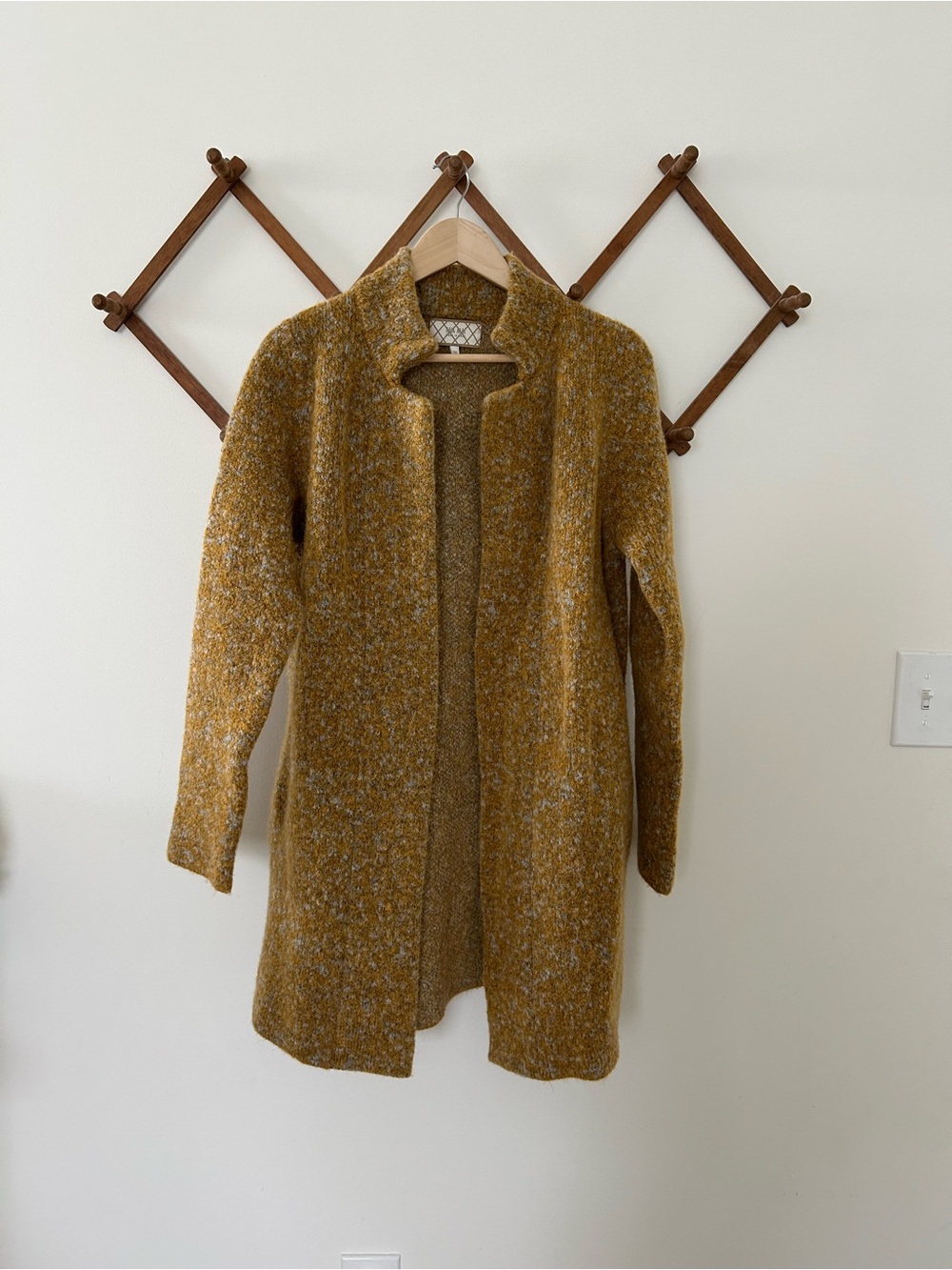 MIA MAI Mustard Open-Front Tweed Long Cardigan